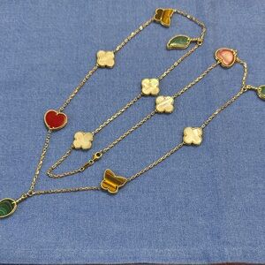 Elegant 18 KT Gold and Multicolor Charm Necklace